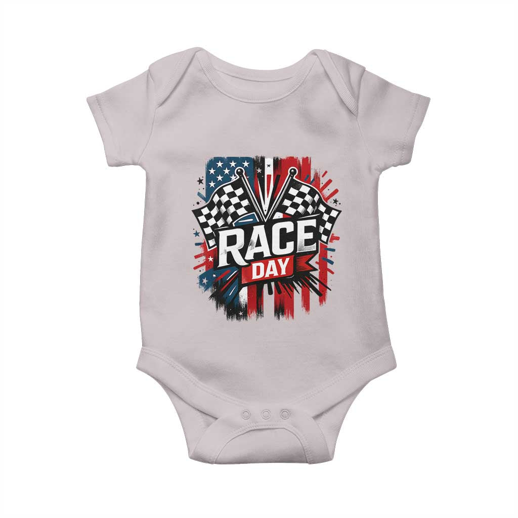 Checkered Flag Racing Baby Onesie Race Day Team Lover TS14 Ice Gray Print Your Wear