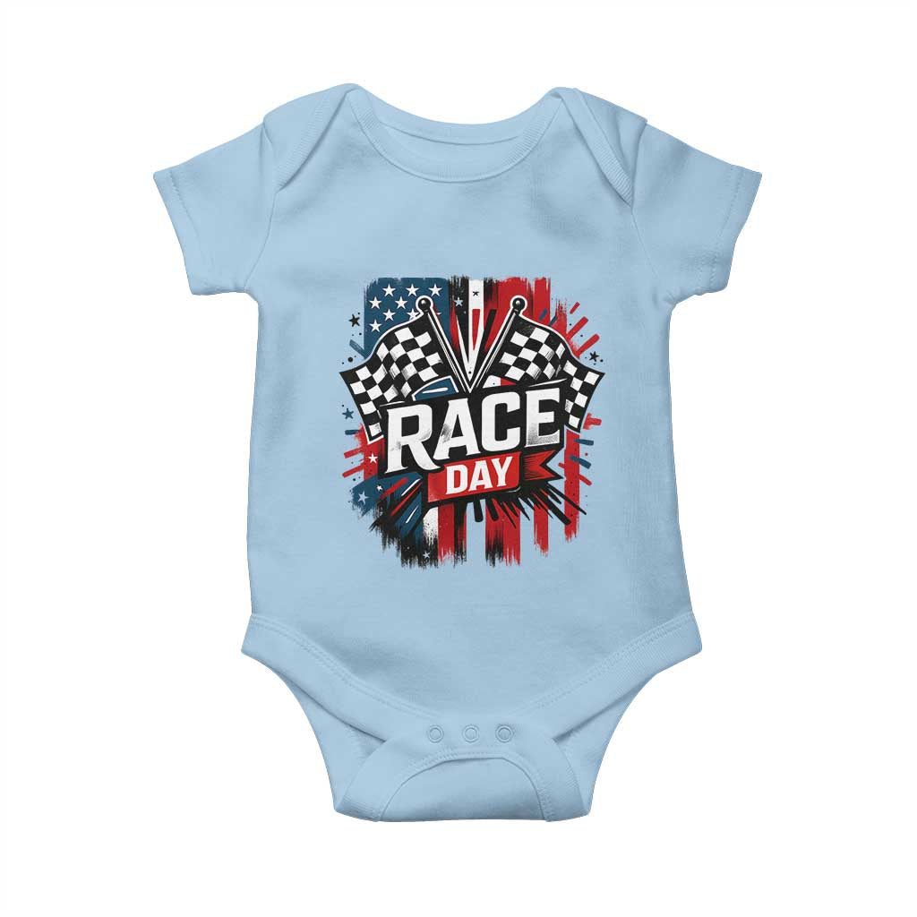 Checkered Flag Racing Baby Onesie Race Day Team Lover TS14 Light Blue Print Your Wear