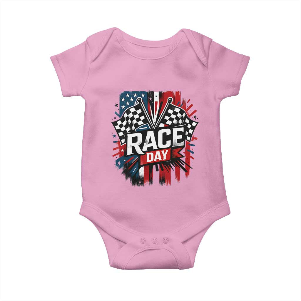 Checkered Flag Racing Baby Onesie Race Day Team Lover TS14 Light Pink Print Your Wear