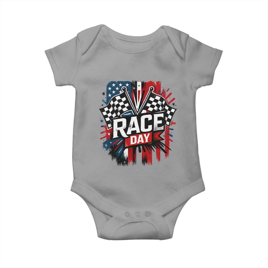Checkered Flag Racing Baby Onesie Race Day Team Lover TS14 Sport Gray Print Your Wear