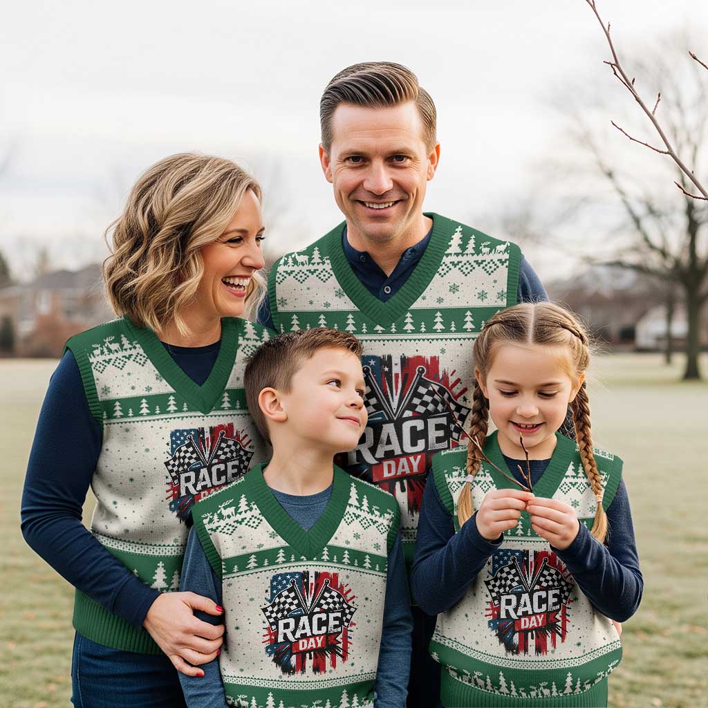 Checkered Flag Racing V-Neck Knit Sweater Vest Race Day Team Lover TS14 Beige Green Print Your Wear