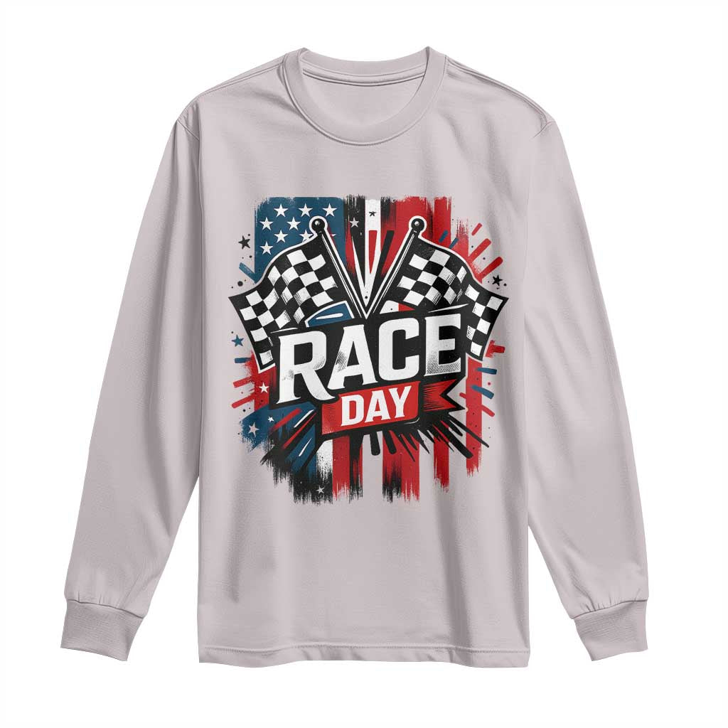 Checkered Flag Racing Long Sleeve Shirt Race Day Team Lover TS14 Ice Gray Print Your Wear
