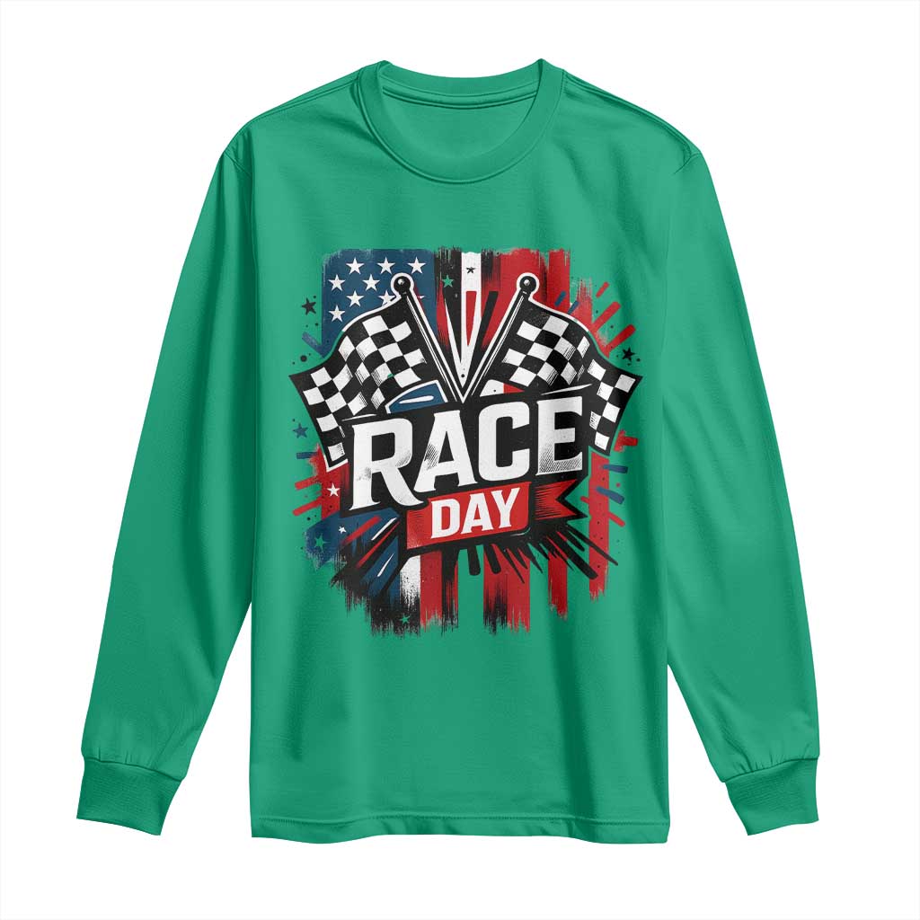 Checkered Flag Racing Long Sleeve Shirt Race Day Team Lover TS14 Irish Green Print Your Wear