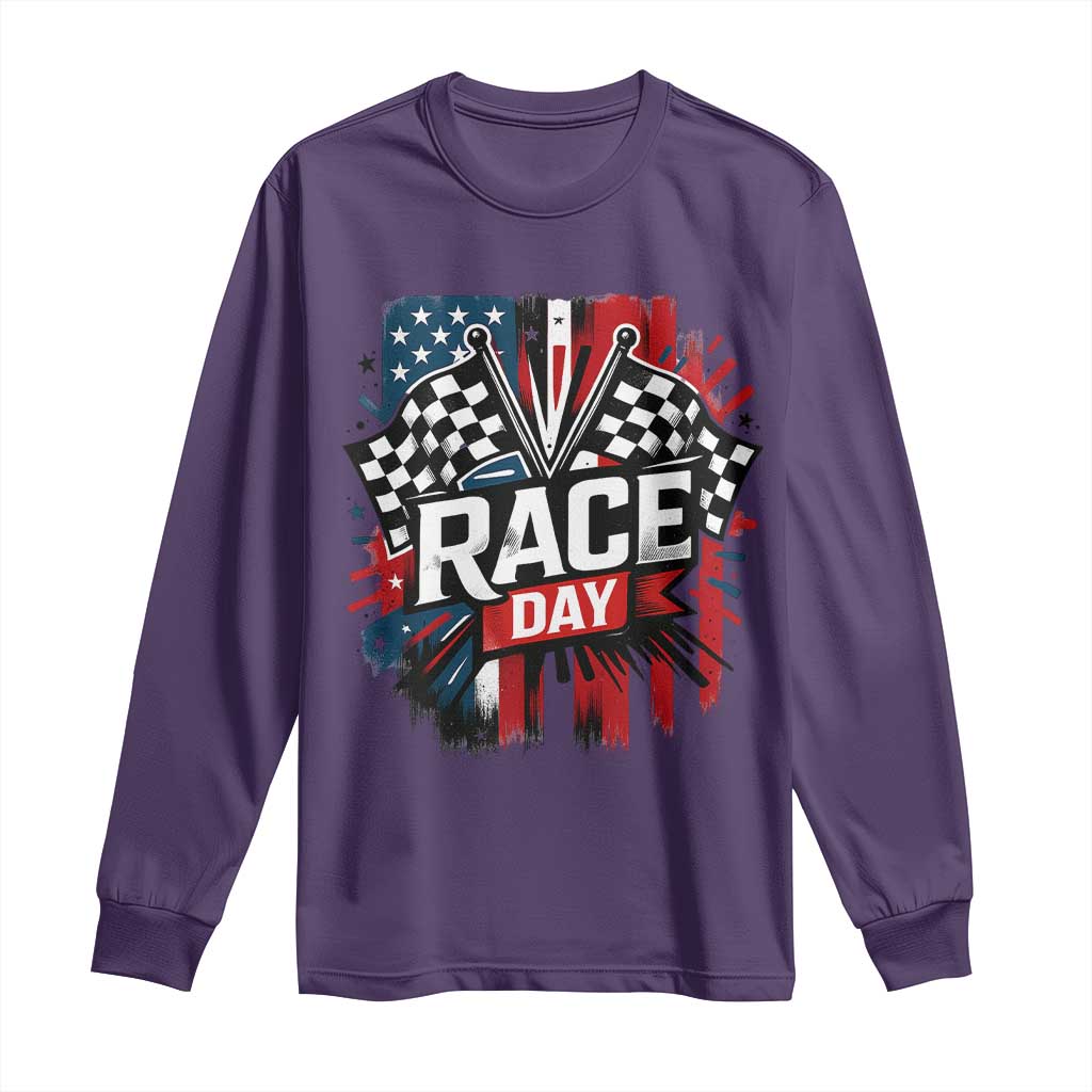 Checkered Flag Racing Long Sleeve Shirt Race Day Team Lover TS14 Purple Print Your Wear