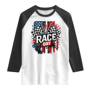 Checkered Flag Racing Raglan Shirt Race Day Team Lover TS14 White Black Print Your Wear