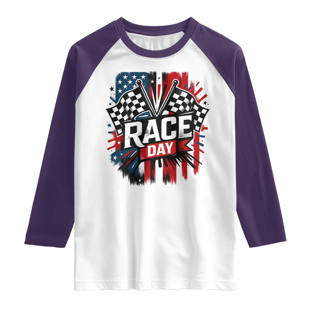 Checkered Flag Racing Raglan Shirt Race Day Team Lover TS14 White Purple Print Your Wear