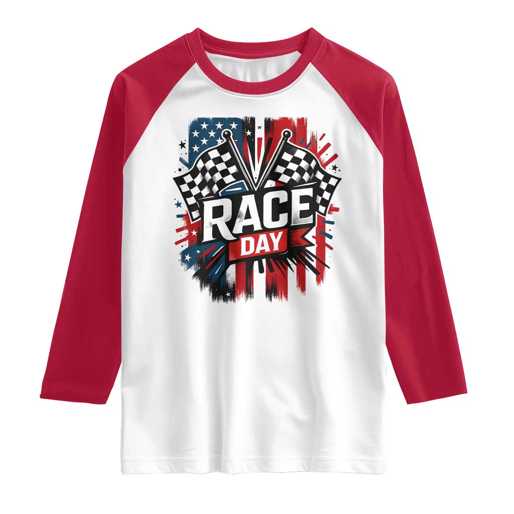 Checkered Flag Racing Raglan Shirt Race Day Team Lover TS14 White Red Print Your Wear
