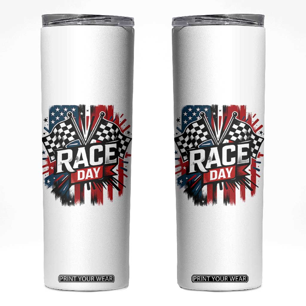 Checkered Flag Racing Skinny Tumbler Race Day Team Lover TS14 White Print Your Wear