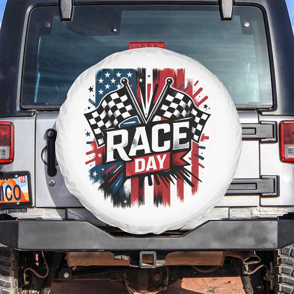 Checkered Flag Racing Spare Tire Cover Race Day Team Lover TS14 No hole White Print Your Wear