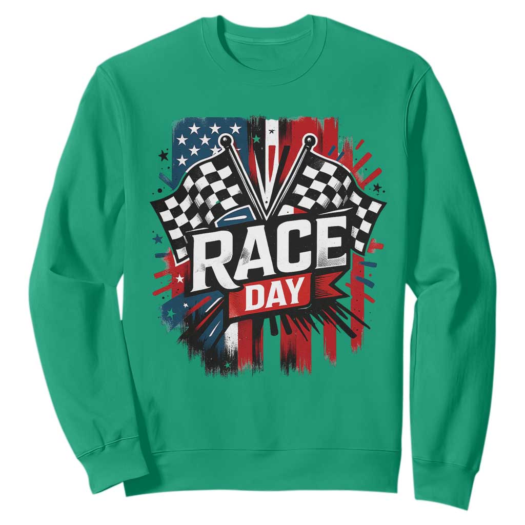Checkered Flag Racing Sweatshirt Race Day Team Lover TS14 Irish Green Print Your Wear