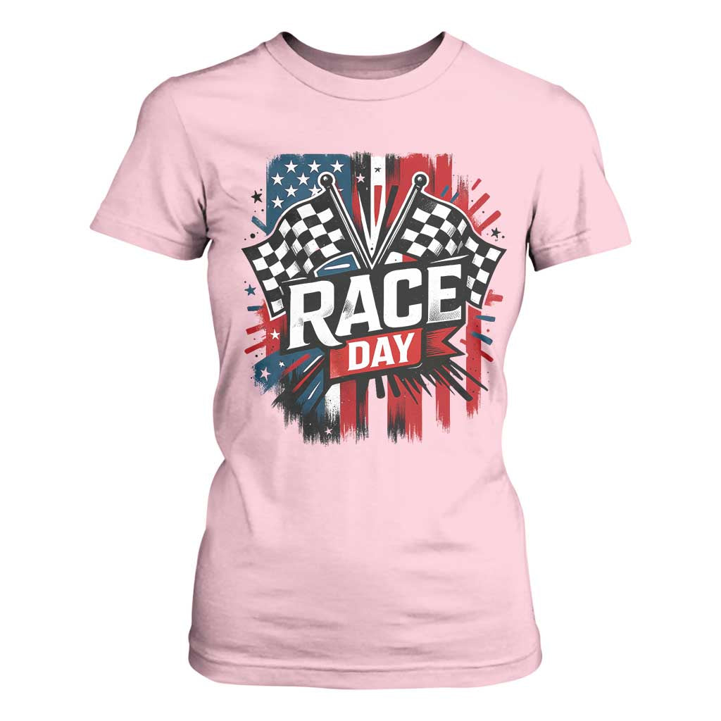 Checkered Flag Racing T Shirt For Women Race Day Team Lover TS14 Light Pink Print Your Wear