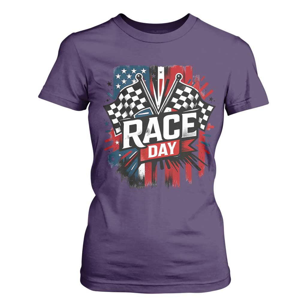 Checkered Flag Racing T Shirt For Women Race Day Team Lover TS14 Purple Print Your Wear
