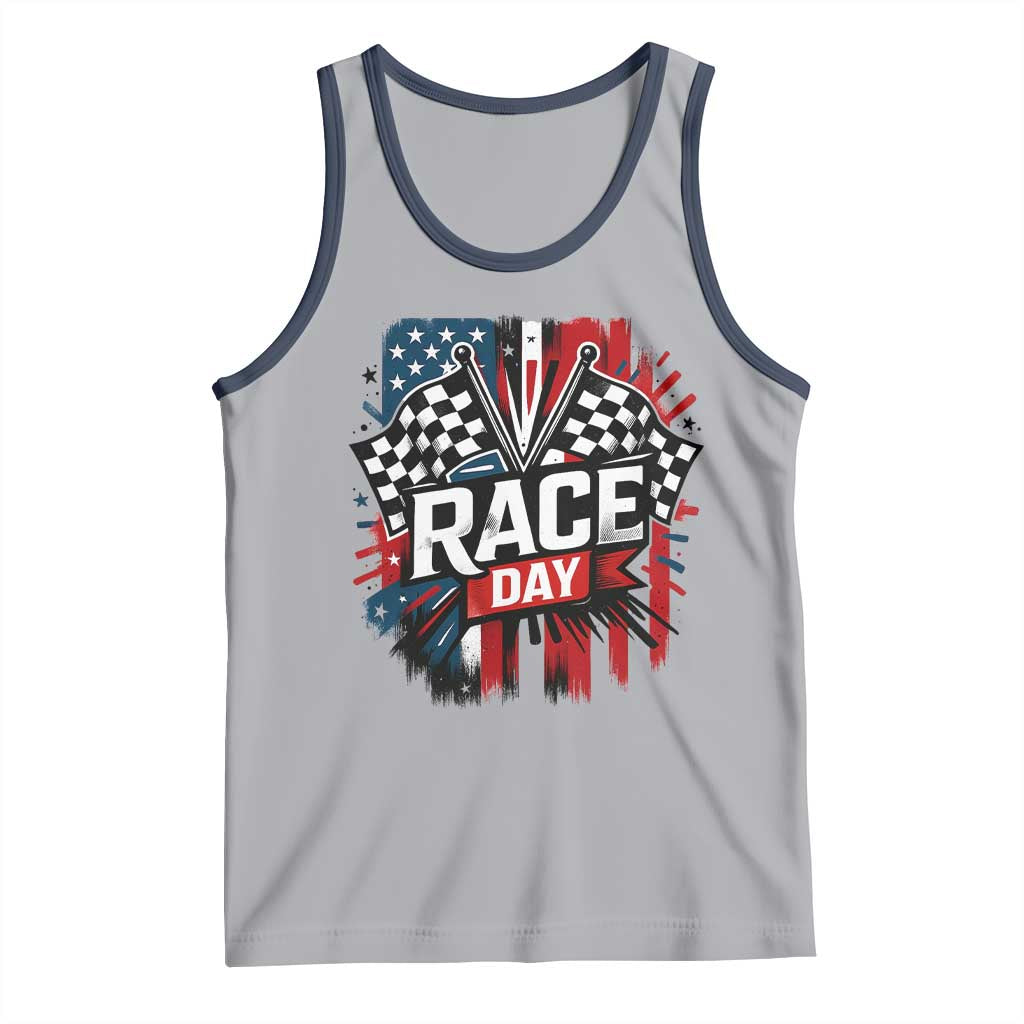 Checkered Flag Racing Tank Top Race Day Team Lover TS14 Athletic Heather Navy Print Your Wear