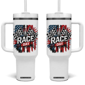 Checkered Flag Racing Tumbler With Handle Race Day Team Lover TS14 One Size: 40 oz White Print Your Wear