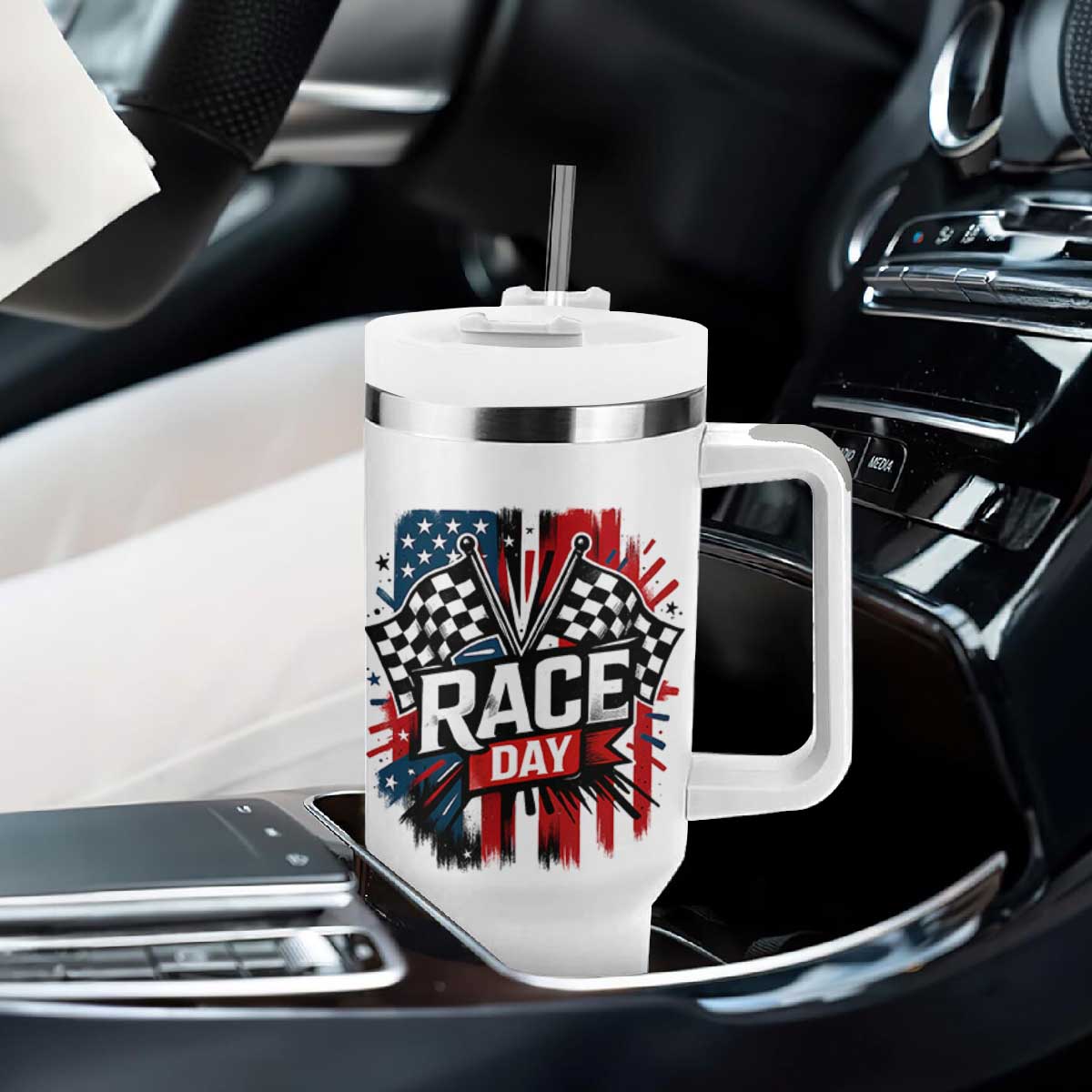 Checkered Flag Racing Tumbler With Handle Race Day Team Lover TS14 Print Your Wear