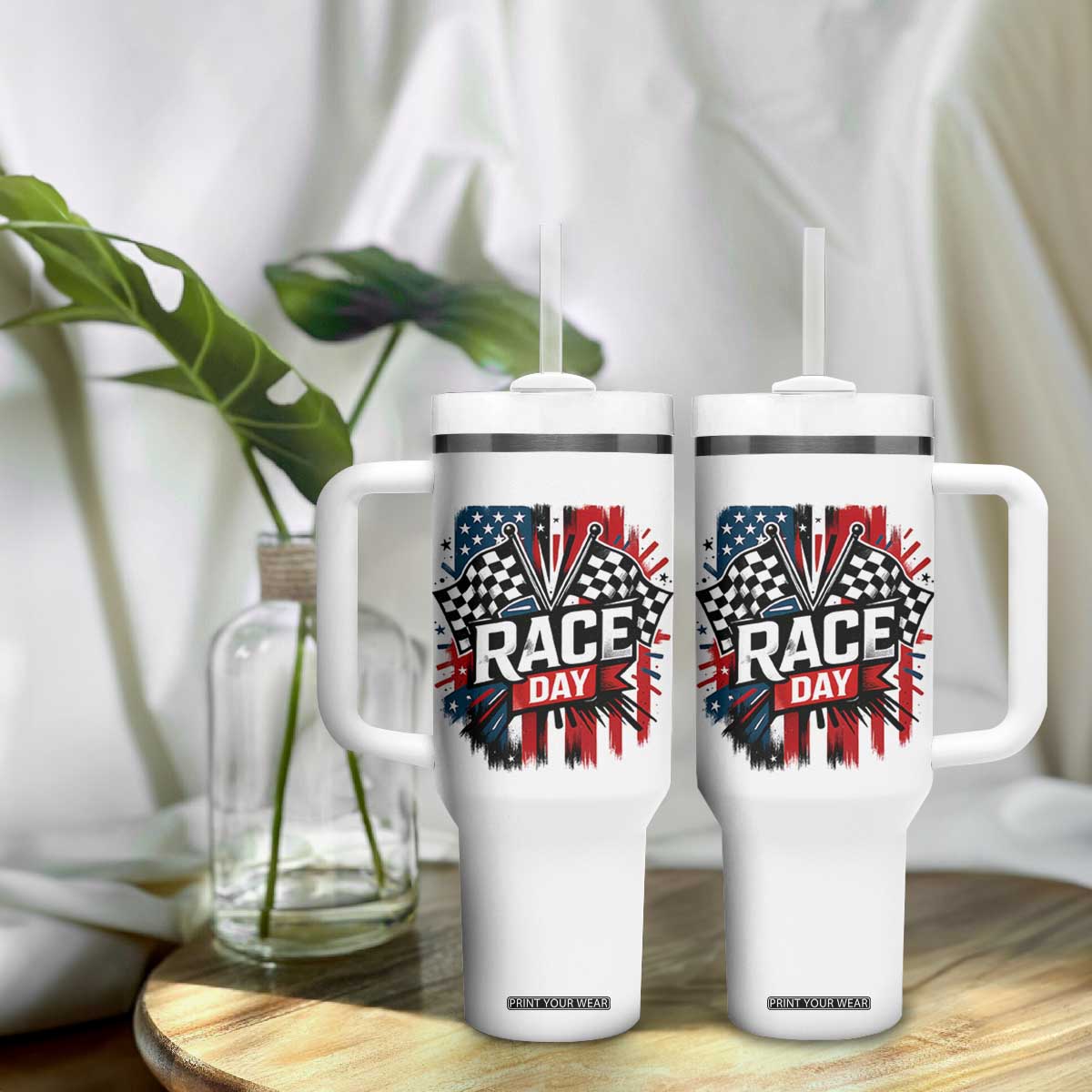 Checkered Flag Racing Tumbler With Handle Race Day Team Lover TS14 Print Your Wear