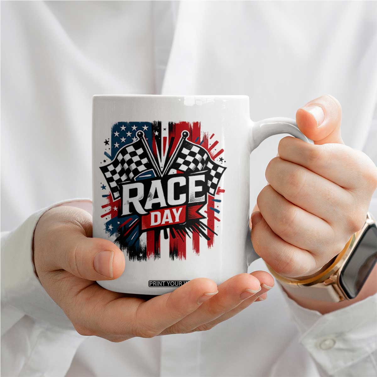 Checkered Flag Racing Coffee Mug Race Day Team Lover TS14 Print Your Wear