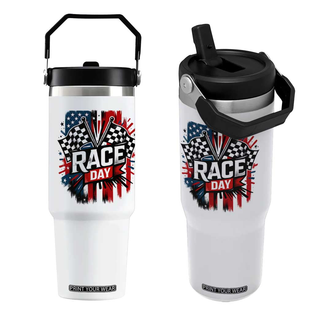 Checkered Flag Racing Flip Straw Tumbler Race Day Team Lover TS14 One Size: 30 oz White Print Your Wear