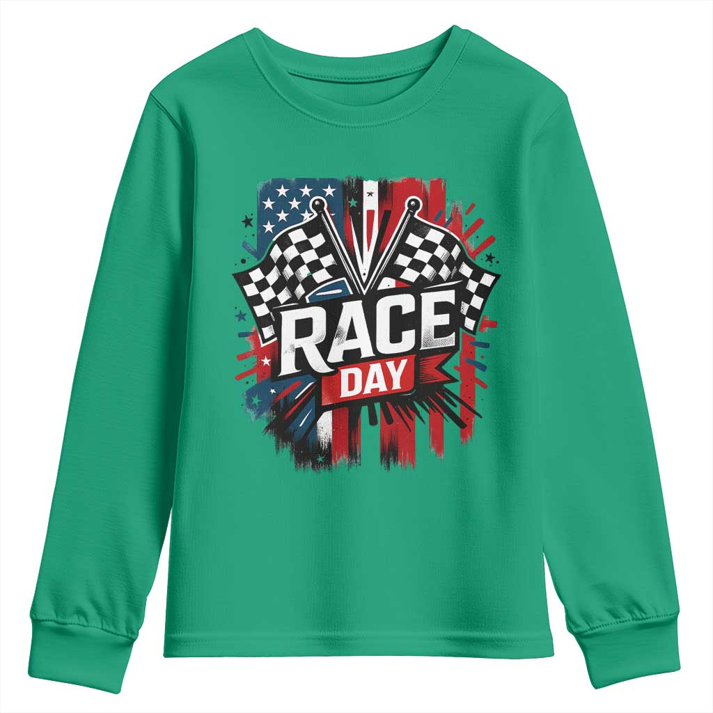 Checkered Flag Racing Youth Sweatshirt Race Day Team Lover TS14 Irish Green Print Your Wear