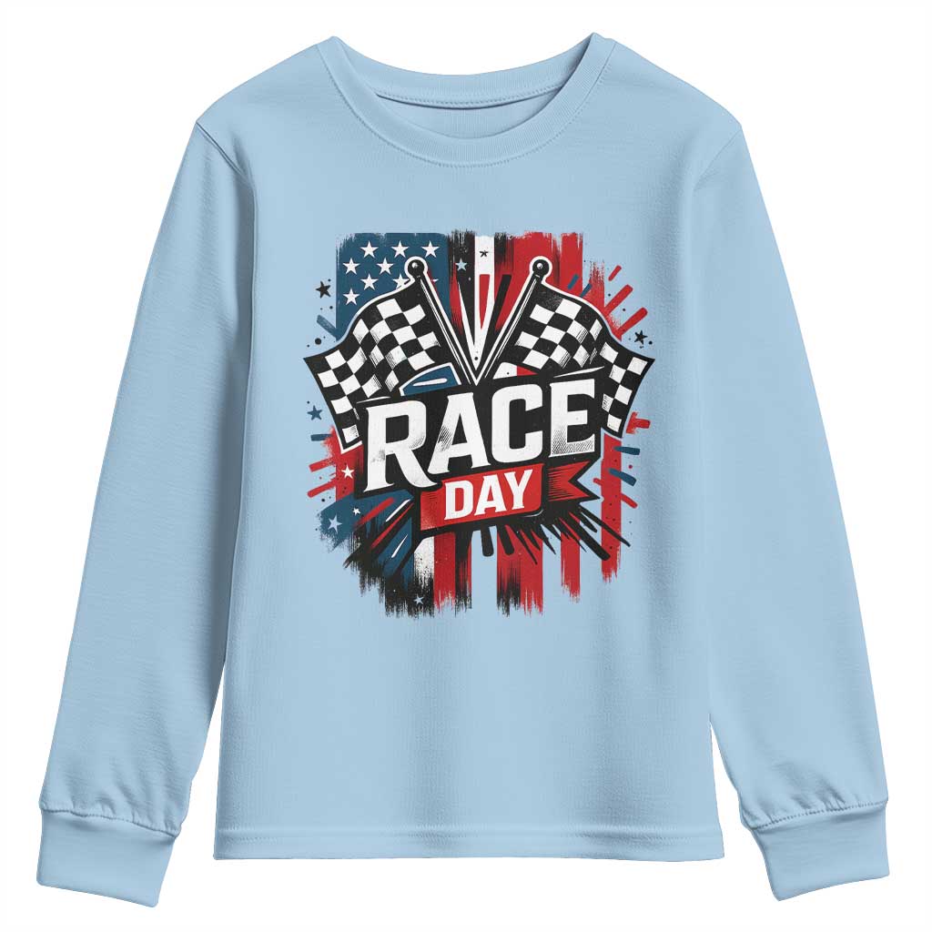 Checkered Flag Racing Youth Sweatshirt Race Day Team Lover TS14 Light Blue Print Your Wear