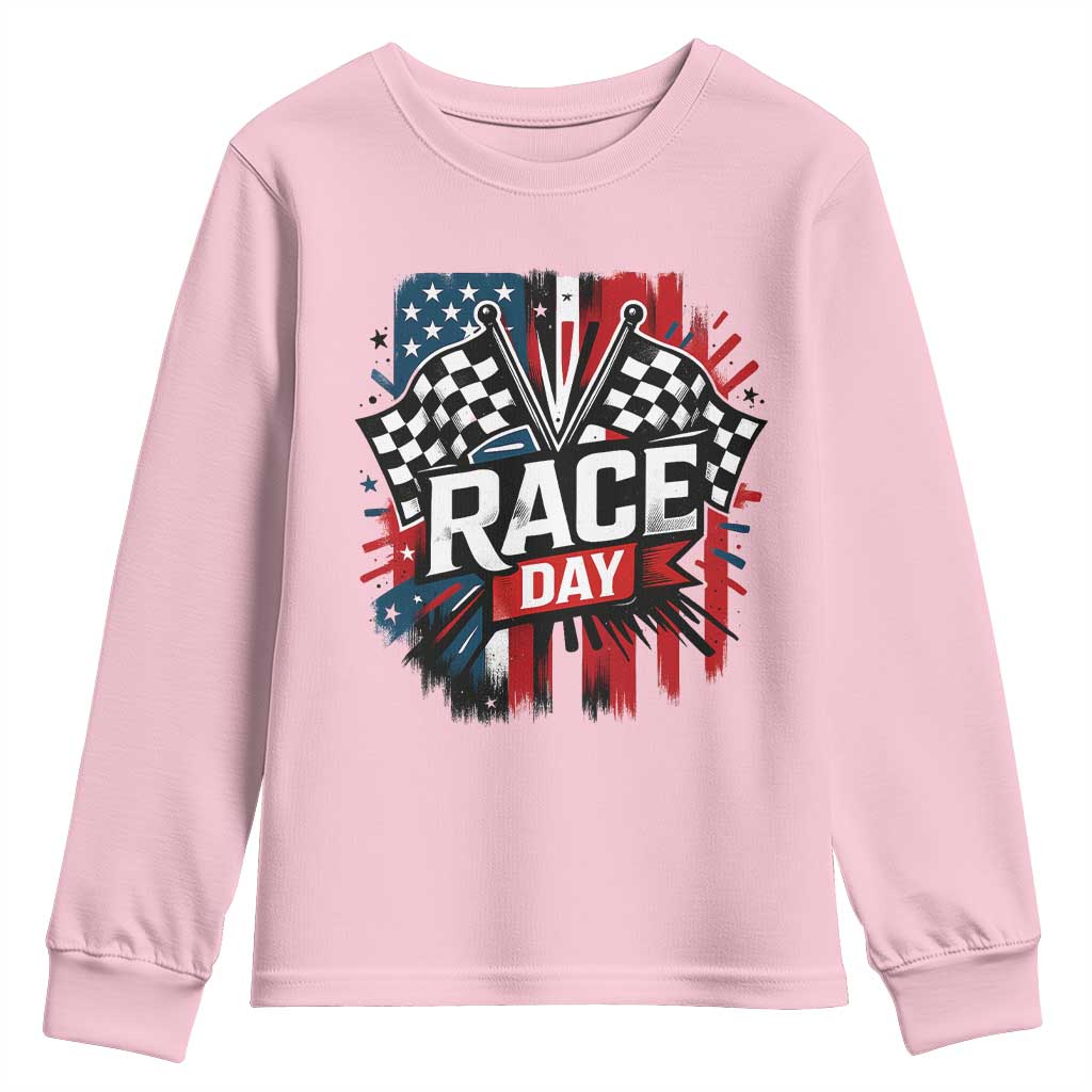 Checkered Flag Racing Youth Sweatshirt Race Day Team Lover TS14 Light Pink Print Your Wear