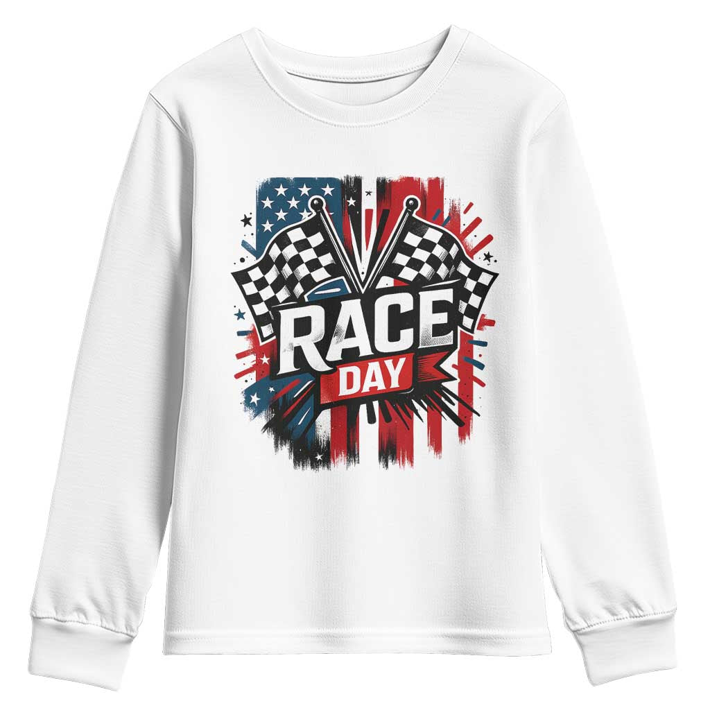Checkered Flag Racing Youth Sweatshirt Race Day Team Lover TS14 White Print Your Wear