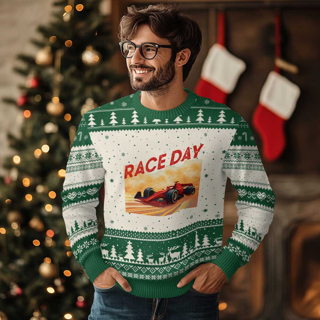 Vintage Racing Formula Car Ugly Christmas Sweater TS14 Beige Green Print Your Wear