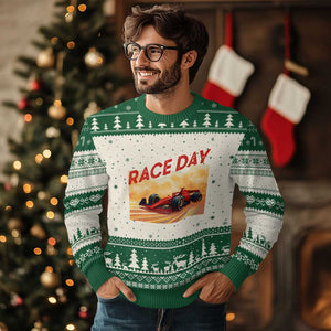 Vintage Racing Formula Car Ugly Christmas Sweater TS14 Beige Green Print Your Wear
