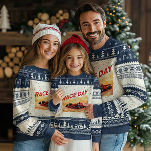 Vintage Racing Formula Car Ugly Christmas Sweater TS14 Beige Navy Print Your Wear