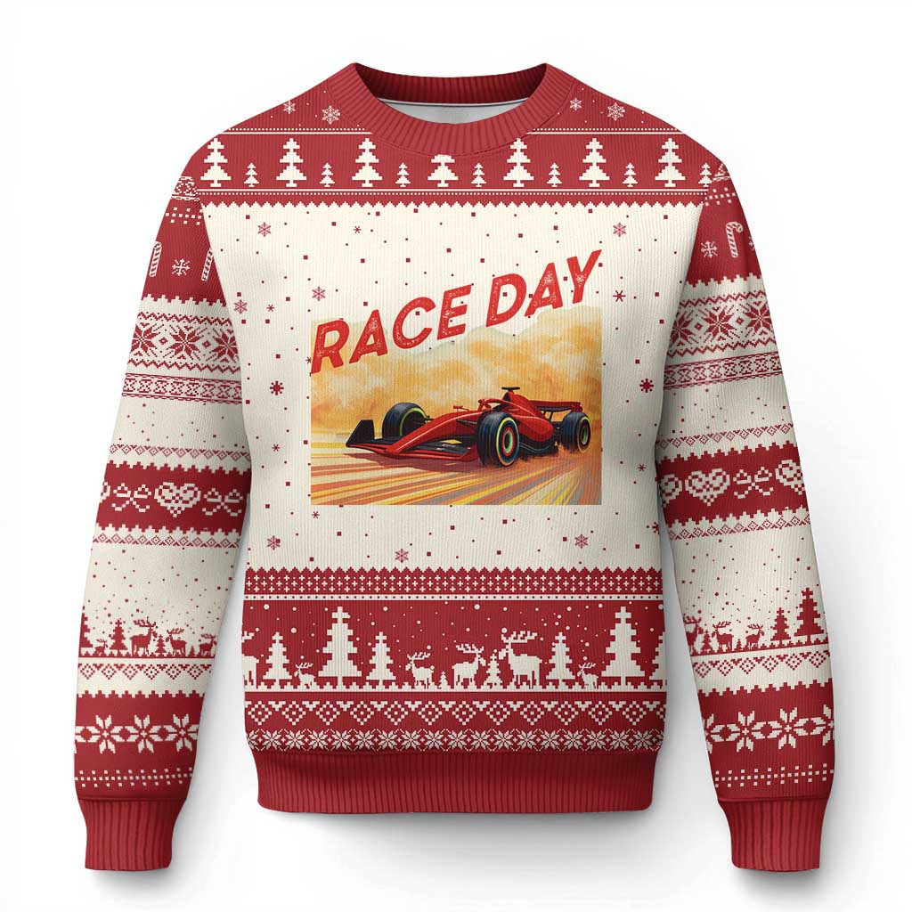 Vintage Racing Formula Car Ugly Christmas Sweater TS14 Beige Red Print Your Wear