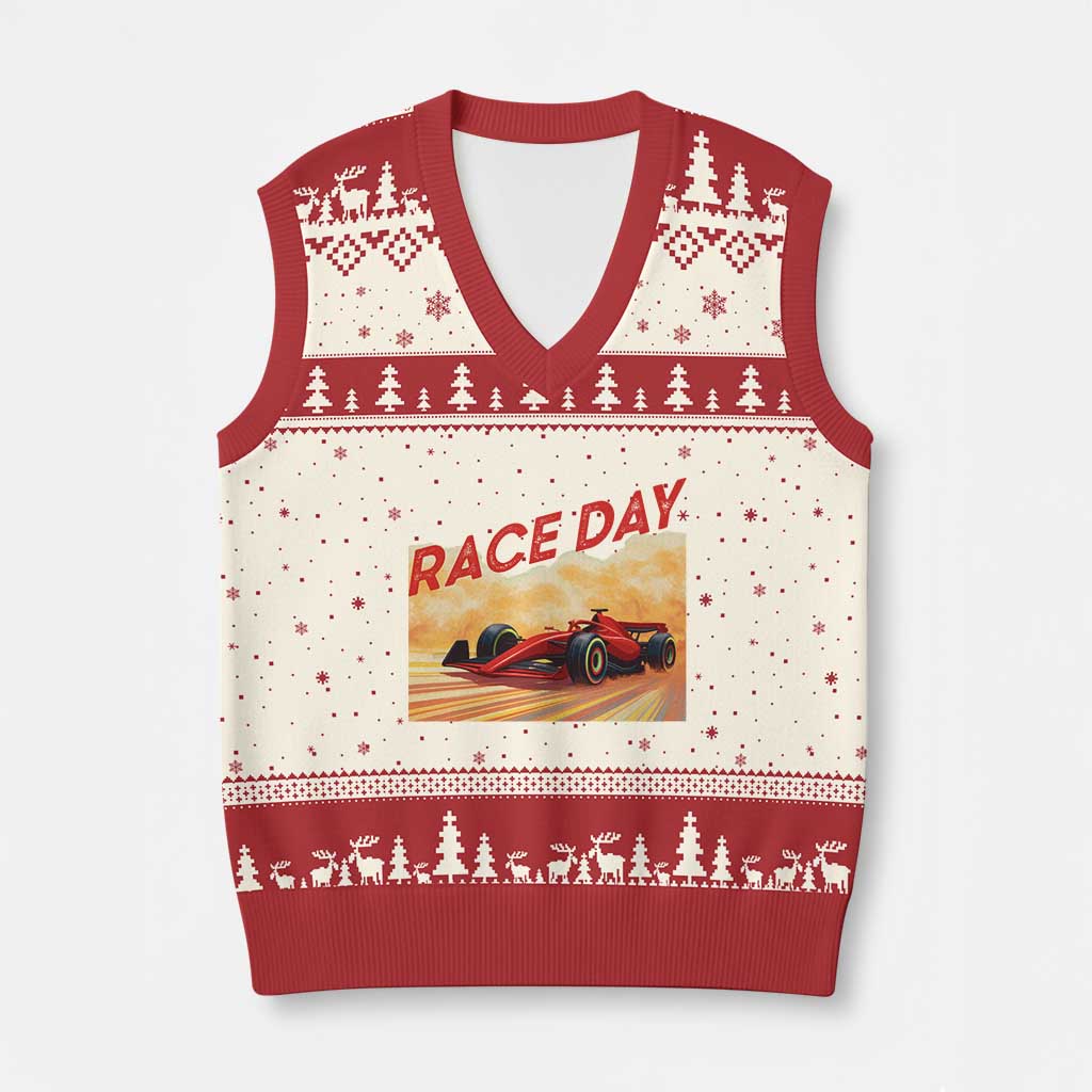 Vintage Racing Formula Car V-Neck Knit Sweater Vest TS14 Beige Red Print Your Wear