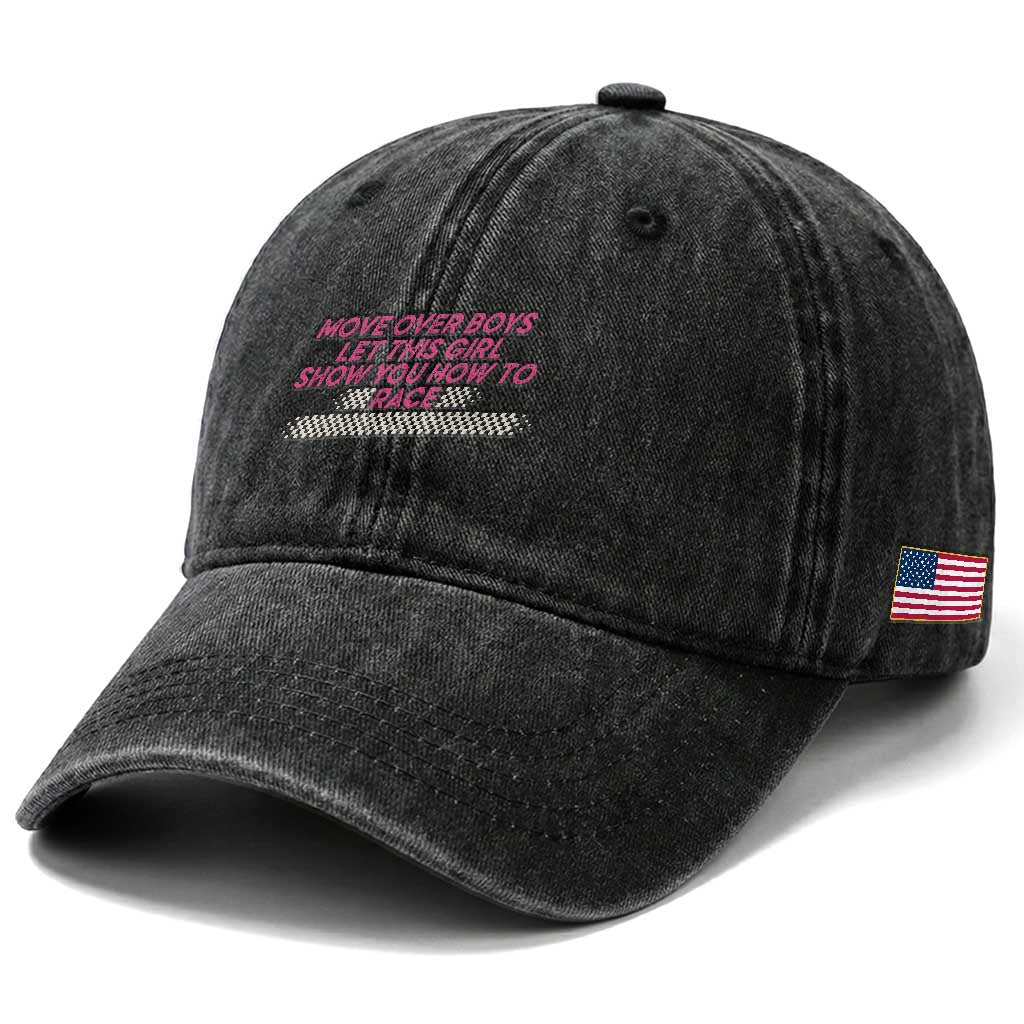 Racing Girl Washed Cotton Baseball Cap Move Over Boys Funny Quote TS14 Print Your Wear