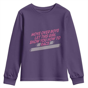 Racing Girl Youth Sweatshirt Move Over Boys Funny Quote TS14 Purple Print Your Wear