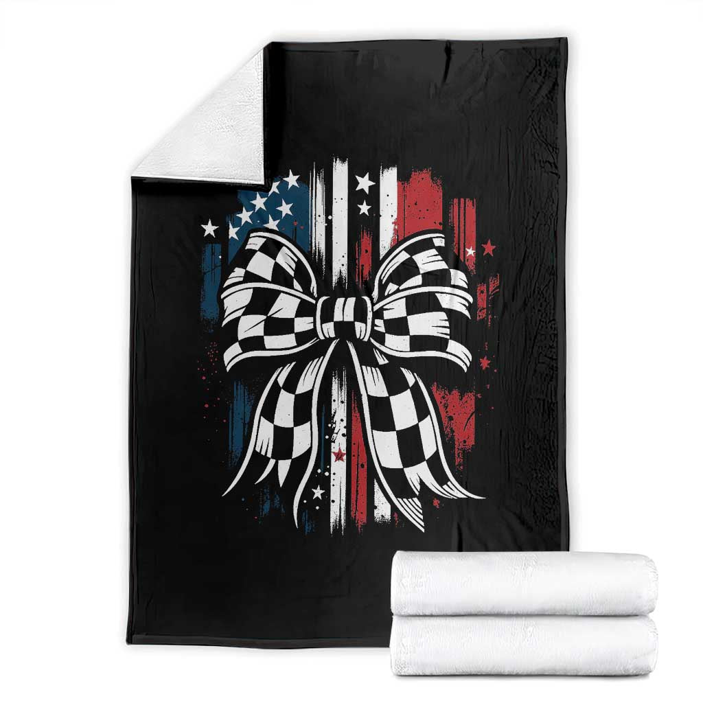 Patriotic Coquette Bow Checkered Flag Race Car Racing Throw Blanket TS14 Black Print Your Wear