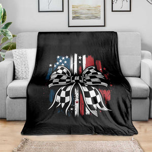 Patriotic Coquette Bow Checkered Flag Race Car Racing Throw Blanket TS14 Print Your Wear