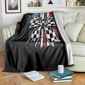 Patriotic Coquette Bow Checkered Flag Race Car Racing Throw Blanket TS14 Print Your Wear