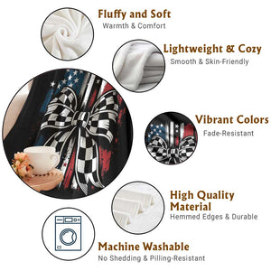 Patriotic Coquette Bow Checkered Flag Race Car Racing Throw Blanket TS14 Print Your Wear
