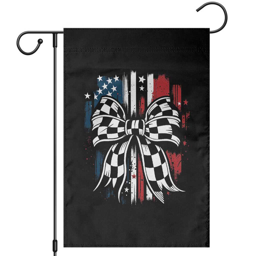 Patriotic Coquette Bow Checkered Flag Race Car Racing Garden Flag TS14 Black Print Your Wear