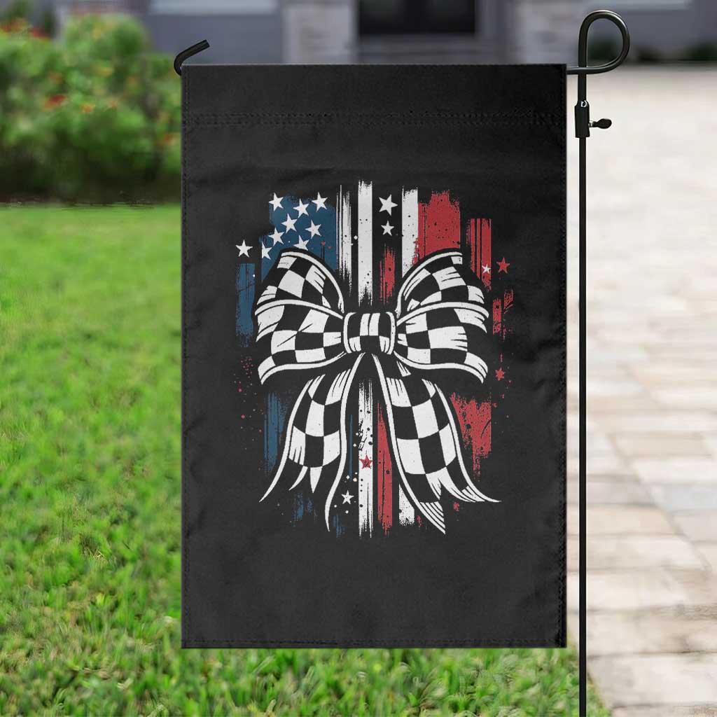 Patriotic Coquette Bow Checkered Flag Race Car Racing Garden Flag TS14 Print Your Wear