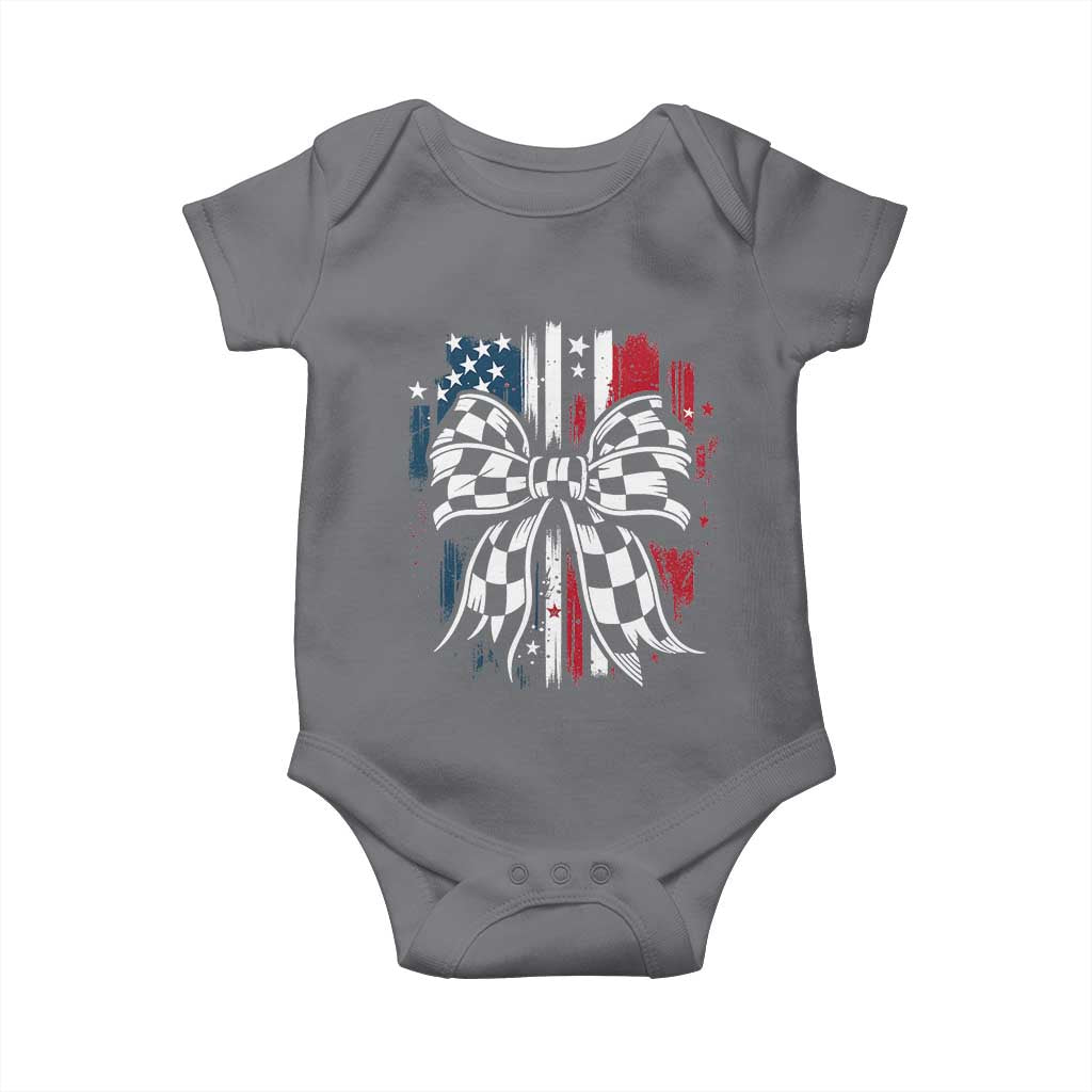 Patriotic Coquette Bow Checkered Flag Race Car Racing Baby Onesie TS14 Charcoal Print Your Wear