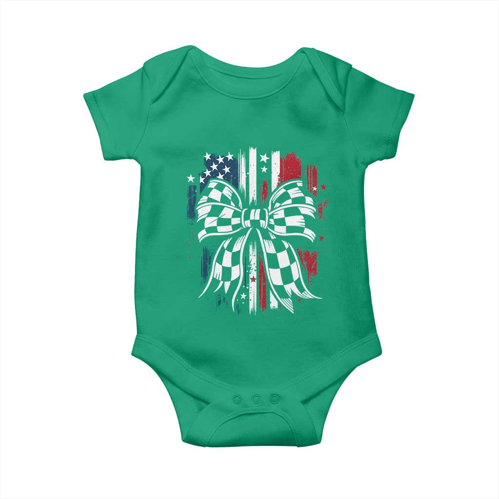 Patriotic Coquette Bow Checkered Flag Race Car Racing Baby Onesie TS14 Irish Green Print Your Wear