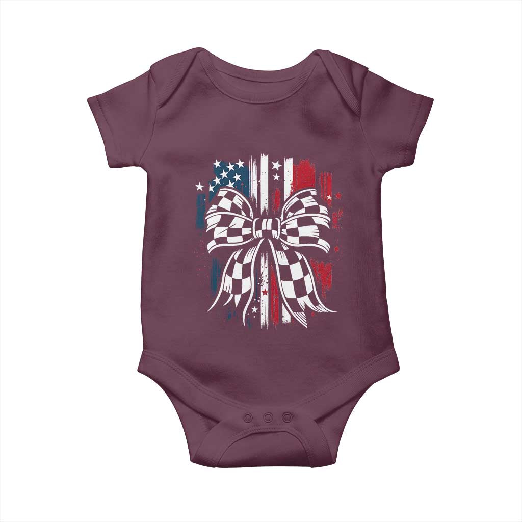 Patriotic Coquette Bow Checkered Flag Race Car Racing Baby Onesie TS14 Maroon Print Your Wear