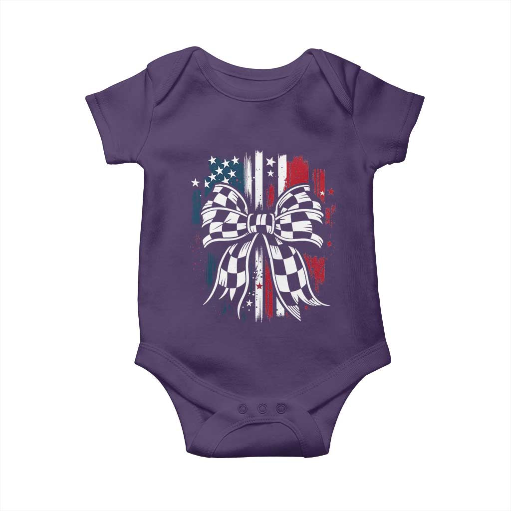 Patriotic Coquette Bow Checkered Flag Race Car Racing Baby Onesie TS14 Purple Print Your Wear