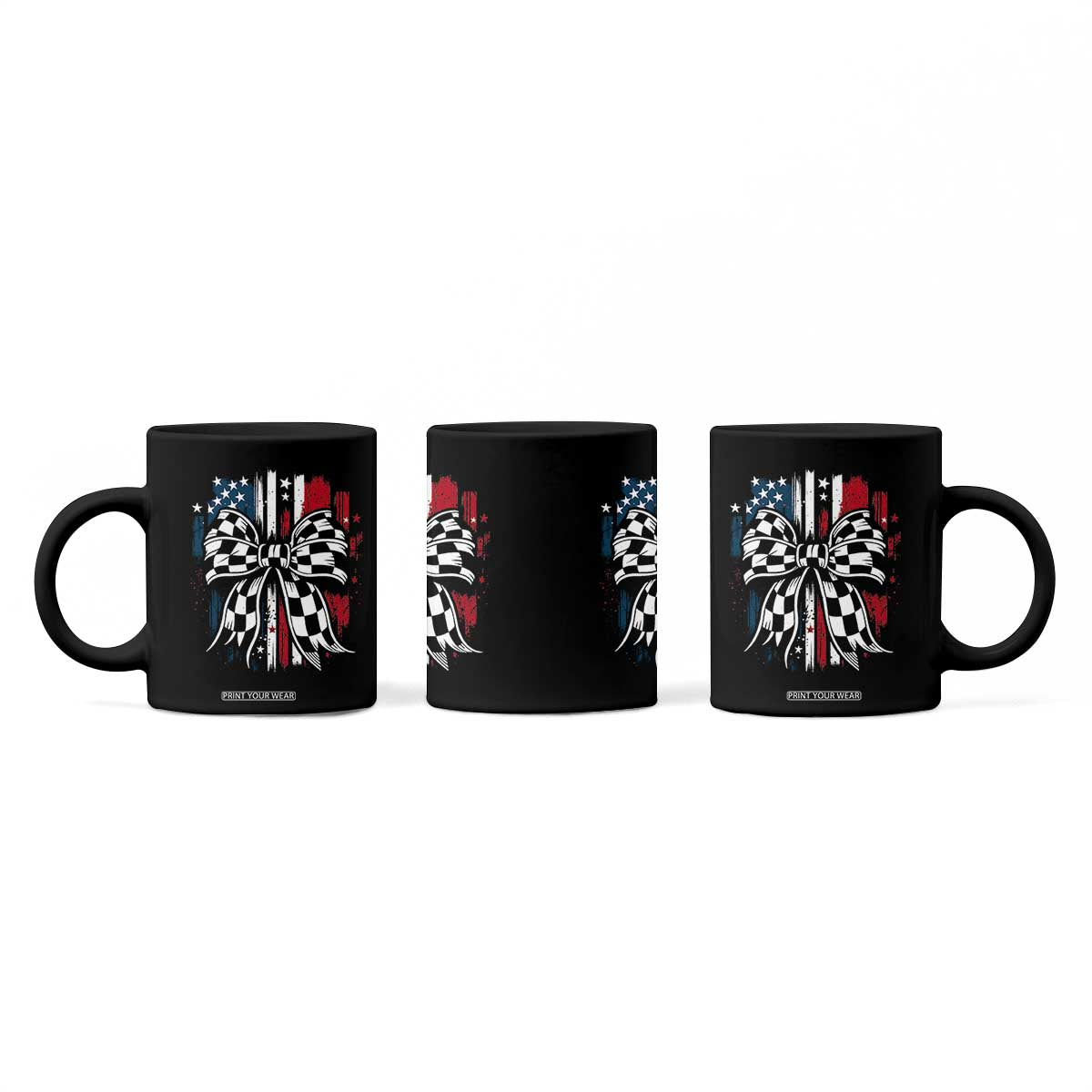 Patriotic Coquette Bow Checkered Flag Race Car Racing Coffee Mug TS14 Print Your Wear