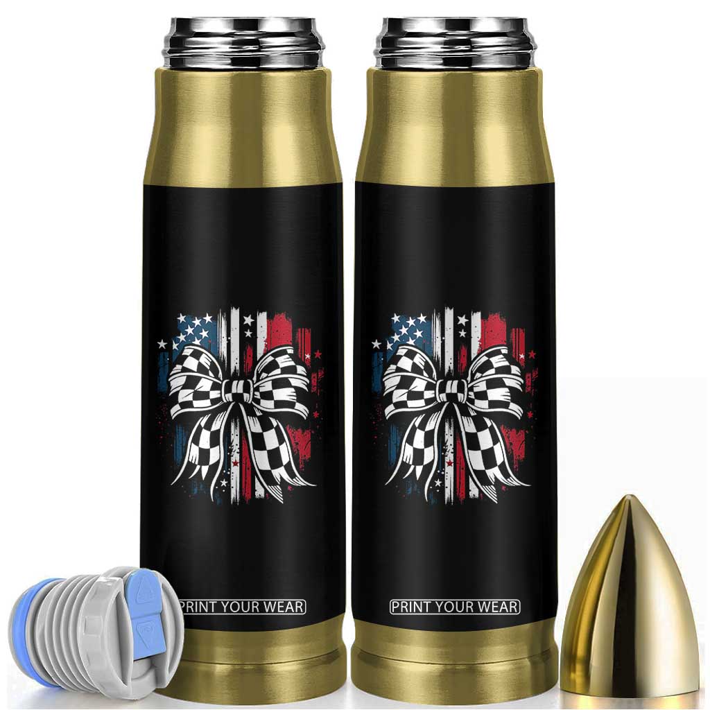 Patriotic Coquette Bow Checkered Flag Race Car Racing Bullet Tumbler TS14 Black Print Your Wear