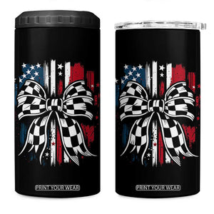 Patriotic Coquette Bow Checkered Flag Race Car Racing 4 in 1 Can Cooler Tumbler TS14 One Size: 16 oz Black Print Your Wear