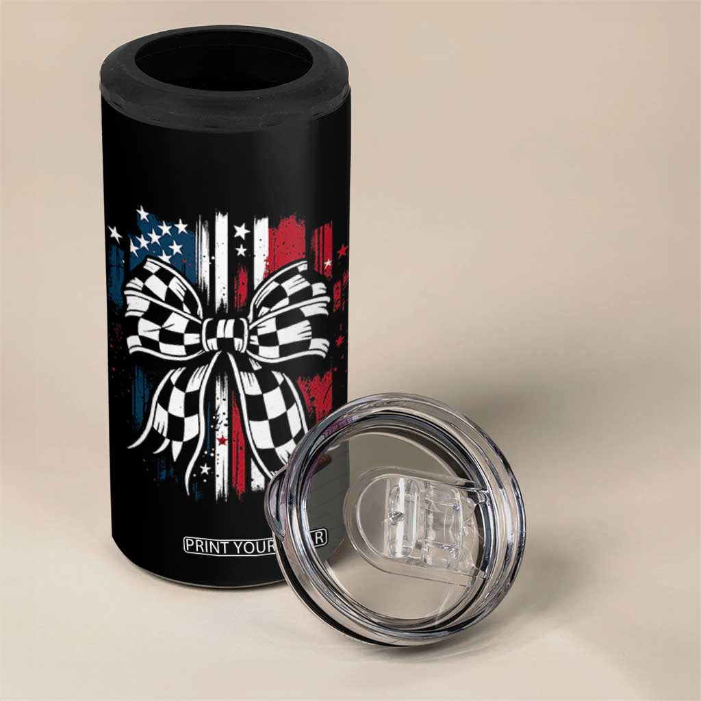 Patriotic Coquette Bow Checkered Flag Race Car Racing 4 in 1 Can Cooler Tumbler TS14 Print Your Wear
