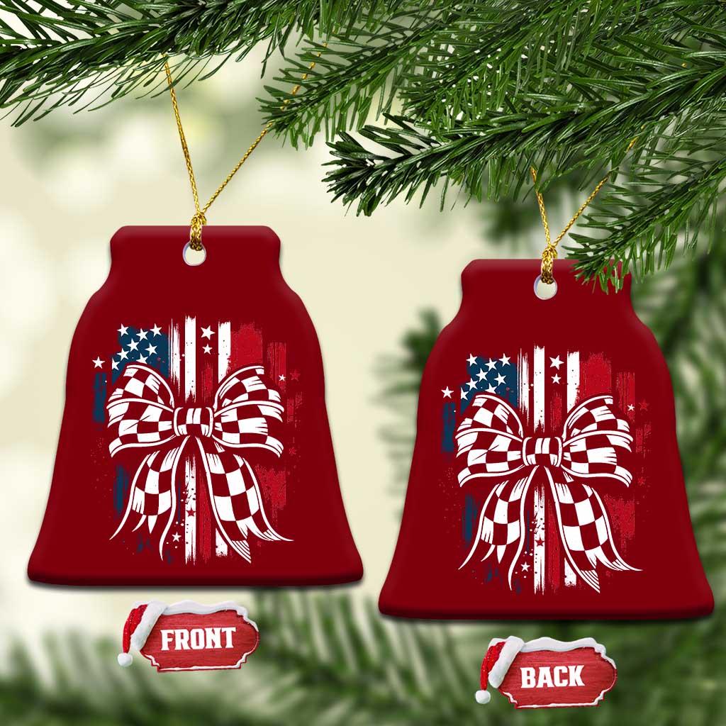 Patriotic Coquette Bow Checkered Flag Race Car Racing Ceramic Ornament TS14 Print Your Wear