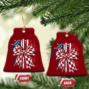 Patriotic Coquette Bow Checkered Flag Race Car Racing Ceramic Ornament TS14 Print Your Wear