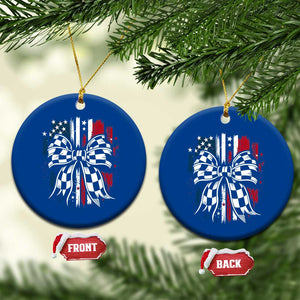 Patriotic Coquette Bow Checkered Flag Race Car Racing Ceramic Ornament TS14 1pc Blue Print Your Wear